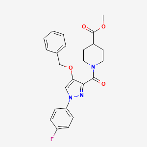 molecular formula C24H24FN3O4 B2649373 methyl 1-(4-(benzyloxy)-1-(4-fluorophenyl)-1H-pyrazole-3-carbonyl)piperidine-4-carboxylate CAS No. 1170204-01-9