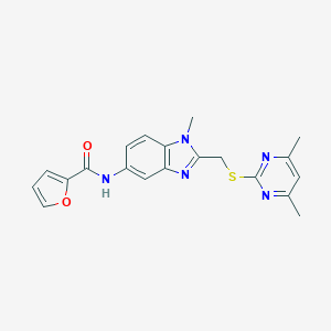 molecular formula C20H19N5O2S B264938 N-(2-{[(4,6-dimethylpyrimidin-2-yl)sulfanyl]methyl}-1-methyl-1H-benzimidazol-5-yl)furan-2-carboxamide 