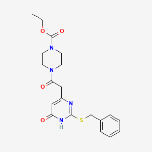 molecular formula C20H24N4O4S B2649398 Ethyl 4-(2-(2-(benzylthio)-6-oxo-1,6-dihydropyrimidin-4-yl)acetyl)piperazine-1-carboxylate CAS No. 1105235-19-5