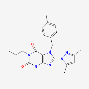 molecular formula C23H28N6O2 B2649412 8-(3,5-二甲基-1H-吡唑-1-基)-1-异丁基-3-甲基-7-(4-甲基苄基)-1H-嘌呤-2,6(3H,7H)-二酮 CAS No. 1020454-78-7