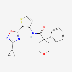 molecular formula C21H21N3O3S B2649426 N-(2-(3-cyclopropyl-1,2,4-oxadiazol-5-yl)thiophen-3-yl)-4-phenyltetrahydro-2H-pyran-4-carboxamide CAS No. 1798486-72-2