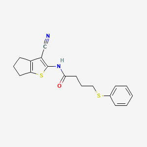 molecular formula C18H18N2OS2 B2649508 N-(3-cyano-5,6-dihydro-4H-cyclopenta[b]thiophen-2-yl)-4-(phenylthio)butanamide CAS No. 899988-72-8