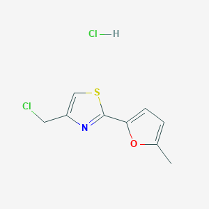 molecular formula C9H9Cl2NOS B2649530 4-(Chloromethyl)-2-(5-methylfuran-2-yl)-1,3-thiazole hydrochloride CAS No. 1909336-77-1