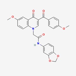 molecular formula C27H22N2O7 B2649533 N-(1,3-benzodioxol-5-yl)-2-[6-methoxy-3-(4-methoxybenzoyl)-4-oxoquinolin-1-yl]acetamide CAS No. 866342-71-4