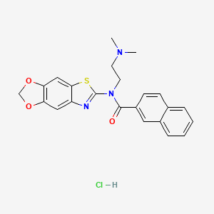 molecular formula C23H22ClN3O3S B2649537 N-([1,3]dioxolo[4',5':4,5]benzo[1,2-d]thiazol-6-yl)-N-(2-(dimethylamino)ethyl)-2-naphthamide hydrochloride CAS No. 1322253-62-2