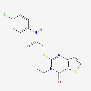 molecular formula C16H14ClN3O2S2 B2649578 N-(4-chlorophenyl)-2-[(3-ethyl-4-oxo-3,4-dihydrothieno[3,2-d]pyrimidin-2-yl)sulfanyl]acetamide CAS No. 1261001-30-2