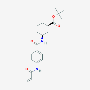 molecular formula C21H28N2O4 B2649588 Tert-butyl (1R,3S)-3-[[4-(prop-2-enoylamino)benzoyl]amino]cyclohexane-1-carboxylate CAS No. 2361898-27-1