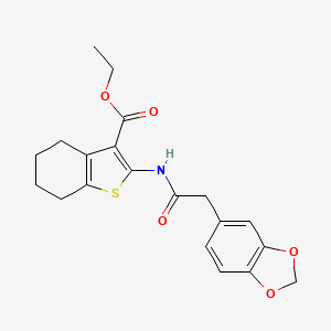 molecular formula C20H21NO5S B2649592 Ethyl 2-(2-(benzo[d][1,3]dioxol-5-yl)acetamido)-4,5,6,7-tetrahydrobenzo[b]thiophene-3-carboxylate CAS No. 922556-21-6