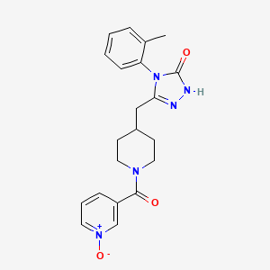 molecular formula C21H23N5O3 B2649656 3-(4-((5-oxo-4-(o-tolyl)-4,5-dihydro-1H-1,2,4-triazol-3-yl)methyl)piperidine-1-carbonyl)pyridine 1-oxide CAS No. 2034475-30-2
