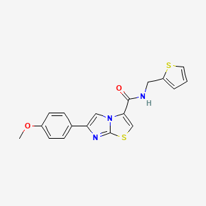molecular formula C18H15N3O2S2 B2649673 6-(4-methoxyphenyl)-N-(thiophen-2-ylmethyl)imidazo[2,1-b]thiazole-3-carboxamide CAS No. 1049410-55-0