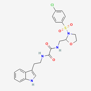 molecular formula C22H23ClN4O5S B2649712 N1-(2-(1H-indol-3-yl)ethyl)-N2-((3-((4-chlorophenyl)sulfonyl)oxazolidin-2-yl)methyl)oxalamide CAS No. 874805-52-4