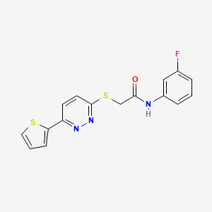 molecular formula C16H12FN3OS2 B2649735 N-(3-氟苯基)-2-[(6-噻吩-2-基吡哒嗪-3-基)硫代]乙酰胺 CAS No. 872704-38-6
