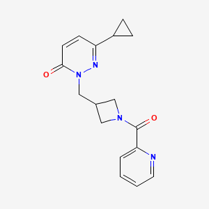 molecular formula C17H18N4O2 B2649736 6-Cyclopropyl-2-[[1-(pyridine-2-carbonyl)azetidin-3-yl]methyl]pyridazin-3-one CAS No. 2309551-81-1