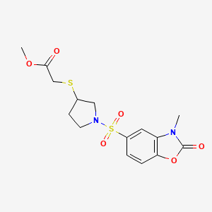 molecular formula C15H18N2O6S2 B2649738 Methyl 2-((1-((3-methyl-2-oxo-2,3-dihydrobenzo[d]oxazol-5-yl)sulfonyl)pyrrolidin-3-yl)thio)acetate CAS No. 2034518-43-7