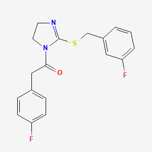2-(4-Fluorophenyl)-1-[2-[(3-fluorophenyl)methylsulfanyl]-4,5-dihydroimidazol-1-yl]ethanone