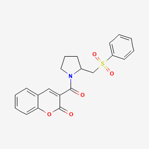molecular formula C21H19NO5S B2649761 3-(2-((phenylsulfonyl)methyl)pyrrolidine-1-carbonyl)-2H-chromen-2-one CAS No. 1797781-54-4