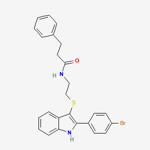 molecular formula C25H23BrN2OS B2649769 N-(2-((2-(4-bromophenyl)-1H-indol-3-yl)thio)ethyl)-3-phenylpropanamide CAS No. 850917-31-6
