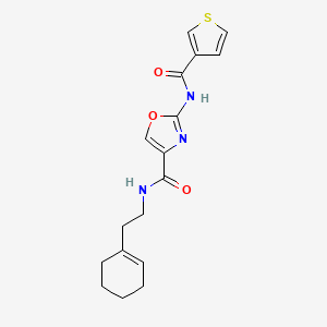molecular formula C17H19N3O3S B2649785 N-(2-(cyclohex-1-en-1-yl)ethyl)-2-(thiophene-3-carboxamido)oxazole-4-carboxamide CAS No. 1396885-95-2