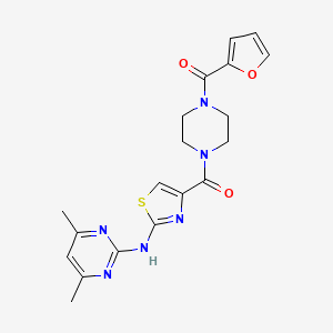 molecular formula C19H20N6O3S B2649793 (2-((4,6-Dimethylpyrimidin-2-yl)amino)thiazol-4-yl)(4-(furan-2-carbonyl)piperazin-1-yl)methanone CAS No. 1251686-66-4