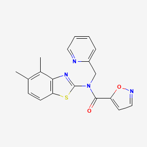 molecular formula C19H16N4O2S B2649797 N-(4,5-dimethylbenzo[d]thiazol-2-yl)-N-(pyridin-2-ylmethyl)isoxazole-5-carboxamide CAS No. 941957-88-6