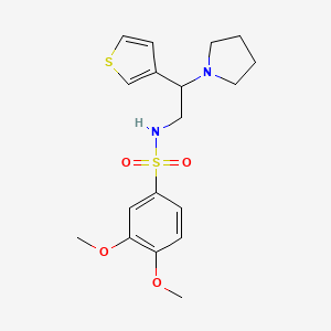 molecular formula C18H24N2O4S2 B2649801 3,4-dimethoxy-N-(2-(pyrrolidin-1-yl)-2-(thiophen-3-yl)ethyl)benzenesulfonamide CAS No. 946304-48-9