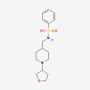 molecular formula C16H24N2O3S B2649816 N-((1-(tetrahydrofuran-3-yl)piperidin-4-yl)methyl)benzenesulfonamide CAS No. 2034303-53-0