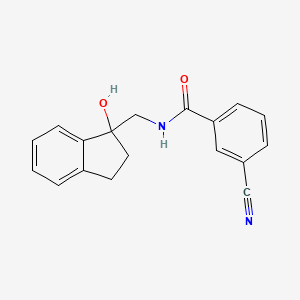 molecular formula C18H16N2O2 B2649830 3-cyano-N-((1-hydroxy-2,3-dihydro-1H-inden-1-yl)methyl)benzamide CAS No. 1351616-77-7