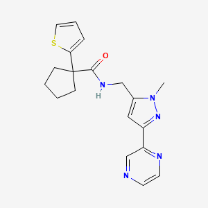 N-((1-methyl-3-(pyrazin-2-yl)-1H-pyrazol-5-yl)methyl)-1-(thiophen-2-yl)cyclopentanecarboxamide