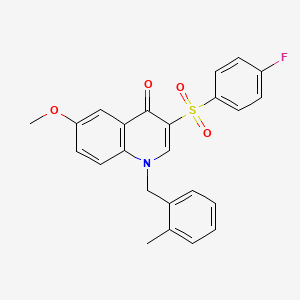 molecular formula C24H20FNO4S B2649841 3-(4-Fluorobenzenesulfonyl)-6-methoxy-1-[(2-methylphenyl)methyl]-1,4-dihydroquinolin-4-one CAS No. 902298-71-9