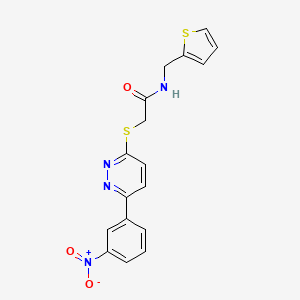 molecular formula C17H14N4O3S2 B2649861 2-((6-(3-硝基苯基)吡啶嗪-3-基)硫代)-N-(噻吩-2-基甲基)乙酰胺 CAS No. 1209917-77-0