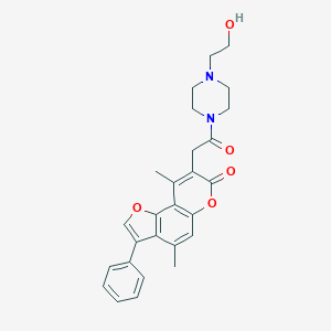 molecular formula C27H28N2O5 B264987 8-(2-(4-(2-hydroxyethyl)piperazin-1-yl)-2-oxoethyl)-4,9-dimethyl-3-phenyl-7H-furo[2,3-f]chromen-7-one 