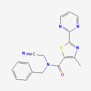 molecular formula C18H15N5OS B2649870 N-benzyl-N-(cyanomethyl)-4-methyl-2-(pyrimidin-2-yl)-1,3-thiazole-5-carboxamide CAS No. 1258738-07-6