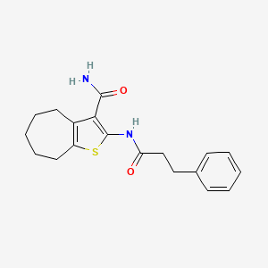 molecular formula C19H22N2O2S B2649885 2-(3-phenylpropanamido)-5,6,7,8-tetrahydro-4H-cyclohepta[b]thiophene-3-carboxamide CAS No. 477494-59-0