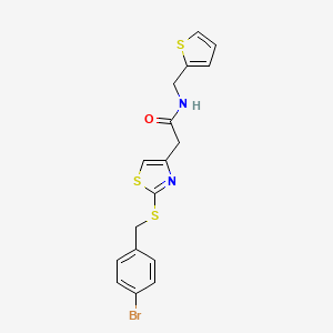 molecular formula C17H15BrN2OS3 B2649911 2-(2-((4-bromobenzyl)thio)thiazol-4-yl)-N-(thiophen-2-ylmethyl)acetamide CAS No. 953956-65-5