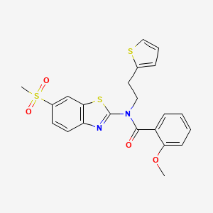 molecular formula C22H20N2O4S3 B2649912 2-methoxy-N-(6-(methylsulfonyl)benzo[d]thiazol-2-yl)-N-(2-(thiophen-2-yl)ethyl)benzamide CAS No. 923463-51-8