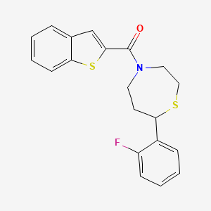 molecular formula C20H18FNOS2 B2649930 Benzo[b]thiophen-2-yl(7-(2-fluorophenyl)-1,4-thiazepan-4-yl)methanone CAS No. 1705888-88-5