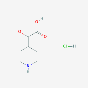 molecular formula C8H16ClNO3 B2649985 2-甲氧基-2-哌啶-4-乙酸；盐酸盐 CAS No. 2361636-37-3