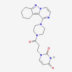 molecular formula C21H25N7O3 B2649988 1-(3-oxo-3-(4-(7,8,9,10-tetrahydropyrazino[1,2-b]indazol-1-yl)piperazin-1-yl)propyl)pyrimidine-2,4(1H,3H)-dione CAS No. 2034347-47-0
