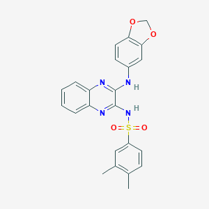 molecular formula C23H20N4O4S B265001 N-[3-(1,3-benzodioxol-5-ylamino)quinoxalin-2-yl]-3,4-dimethylbenzenesulfonamide 