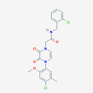 molecular formula C21H19Cl2N3O4 B2650021 2-(4-(4-chloro-2-methoxy-5-methylphenyl)-2,3-dioxo-3,4-dihydropyrazin-1(2H)-yl)-N-(2-chlorobenzyl)acetamide CAS No. 898463-55-3