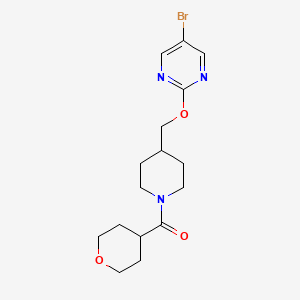 molecular formula C16H22BrN3O3 B2650040 [4-[(5-Bromopyrimidin-2-yl)oxymethyl]piperidin-1-yl]-(oxan-4-yl)methanone CAS No. 2380034-56-8