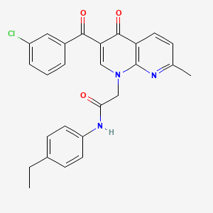 molecular formula C26H22ClN3O3 B2650042 2-(3-(3-chlorobenzoyl)-7-methyl-4-oxo-1,8-naphthyridin-1(4H)-yl)-N-(4-ethylphenyl)acetamide CAS No. 894893-66-4