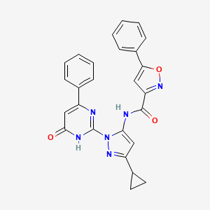 molecular formula C26H20N6O3 B2650049 N-(3-cyclopropyl-1-(6-oxo-4-phenyl-1,6-dihydropyrimidin-2-yl)-1H-pyrazol-5-yl)-5-phenylisoxazole-3-carboxamide CAS No. 1207021-47-3