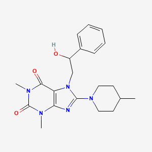 molecular formula C21H27N5O3 B2650053 7-(2-hydroxy-2-phenylethyl)-1,3-dimethyl-8-(4-methylpiperidin-1-yl)-1H-purine-2,6(3H,7H)-dione CAS No. 1105196-97-1