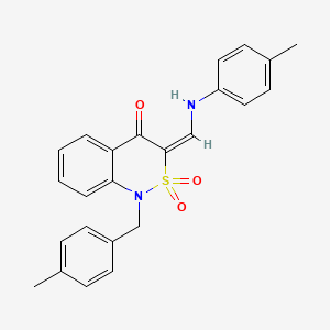 molecular formula C24H22N2O3S B2650064 (E)-1-(4-methylbenzyl)-3-((p-tolylamino)methylene)-1H-benzo[c][1,2]thiazin-4(3H)-one 2,2-dioxide CAS No. 893309-98-3