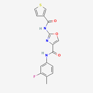 molecular formula C16H12FN3O3S B2650066 N-(3-fluoro-4-methylphenyl)-2-(thiophene-3-carboxamido)oxazole-4-carboxamide CAS No. 1421524-86-8