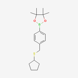 molecular formula C18H27BO2S B2650071 4-(S-Cyclopentylthiomethyl)phenylboronic acid, pinacol ester CAS No. 2246900-40-1