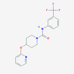 molecular formula C18H18F3N3O2 B2650093 4-(吡啶-2-基氧基)-N-(3-(三氟甲基)苯基)哌啶-1-甲酰胺 CAS No. 1448044-15-2