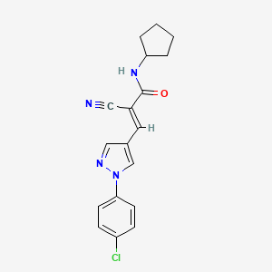 molecular formula C18H17ClN4O B2650095 (E)-3-[1-(4-chlorophenyl)pyrazol-4-yl]-2-cyano-N-cyclopentylprop-2-enamide CAS No. 1181486-65-6
