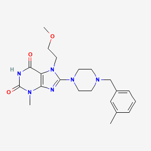 molecular formula C21H28N6O3 B2650100 7-(2-甲氧基乙基)-3-甲基-8-[4-[(3-甲基苯基)甲基]哌嗪-1-基]嘌呤-2,6-二酮 CAS No. 887030-46-8